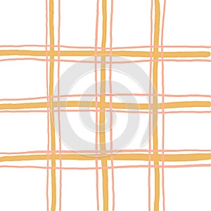 Doodle Gingham Check Plaid Vector Pattern. Vertical and horizontal hand drawn crossing colored stripes. Chequered