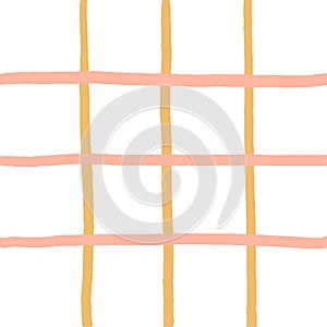 Doodle Gingham Check Plaid Vector Pattern. Vertical and horizontal hand drawn crossing colored stripes. Chequered