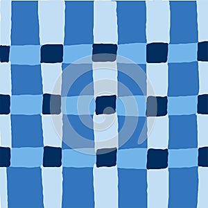 Doodle Gingham Check Plaid Vector Pattern. Vertical and horizontal hand drawn crossing colored stripes. Chequered