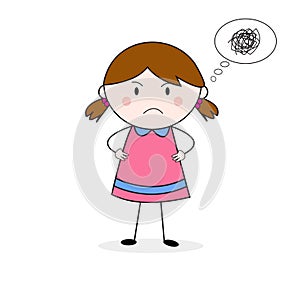 Doodle Girl Frown Angry Face Standing With Akimbo Pose Cartoon Vector