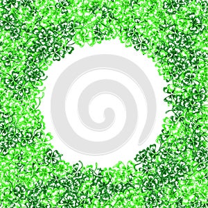 Doodle green clover shamrock circle frame border vector line art isolated