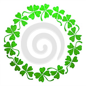 Doodle green clover shamrock circle wreath line art