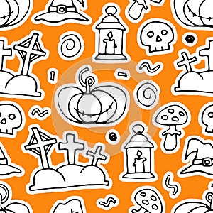 Doodle Halloween, Day of the Dead seamless pattern