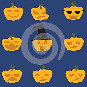 Doodle Halloween expresion pumpkins