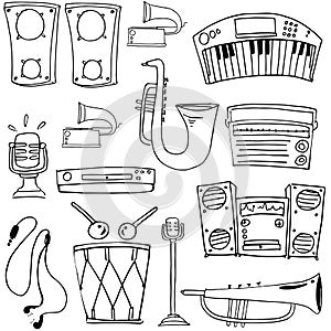 Doodle of hand draw music tools