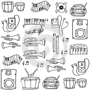 Doodle of hand draw music tools