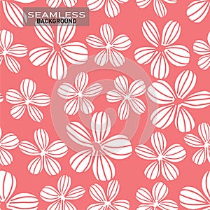 Doodle hand drawing white flowers on pastel pink background vector seamless background idea for textile fabric printing