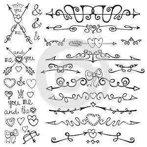 Doodle hand drawn arrows,hearts,deviders,borders