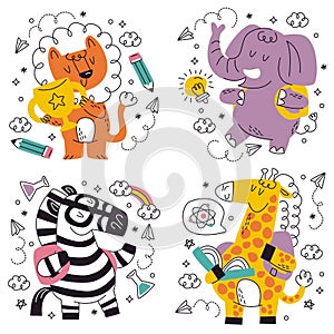doodle hand drawn back school vector illustration stickers