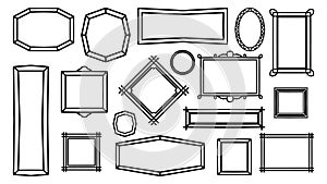Doodle hand drawn frame set. Sketch drawing vector frames collection. pack of empty blank outline illustration, decorative square