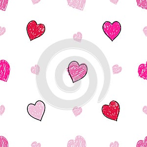 Doodle hand drawn hearts with pink and red colored. Valentine`s Day, Mother`s Day, Woman`s Day, Mother`s day Background