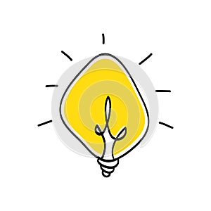 Doodle hand drawn of light bulb icon. Symbol of idea, creativity, innovation, inspiration