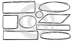 Doodle Hand Drawn Line Shapes Collection with Rectangle, Circle, and Ellipse Elements.Vector illustration