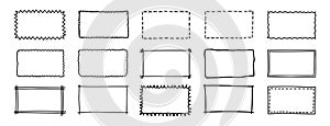 doodle hand drawn rectangle frames set. rectangle shape. Scribble pencil square empty text box. Line border design