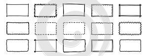 doodle hand drawn rectangle frames set. rectangle shape. Scribble pencil square empty text box. Line border design