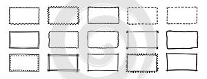 doodle hand drawn rectangle frames set. rectangle shape. Scribble pencil square empty text box. Line border design