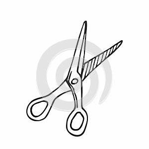 doodle hand-drawn scissors open school black and white doodle style