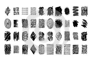 Doodle hand drawn set scribble brushes. Ink lines, textures, scribbles of pen, hatching, scratch