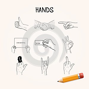 Doodle Hand movements. Vector hand drawn icons