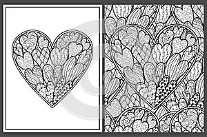 Doodle heart coloring pages set in US Letter format. Black and white Valentine s Day patterns