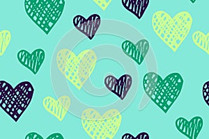 Doodle heart shapes vector doodle pattern. Scribble hearts ornament