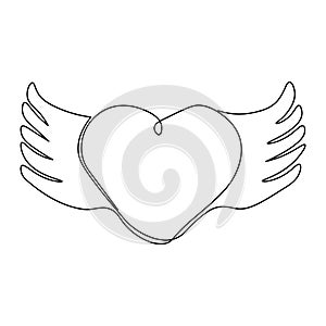 Doodle heart with wings hand drawn. Valentine\'s day holiday ornamental decor element. Good for greeting card, tattoo design.