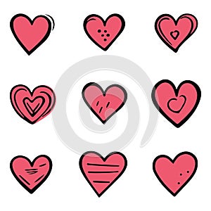 Doodle hearts, hand drawn love heart collection isolated on white background. Vector illustration for any design