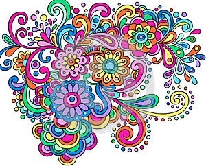 Doodle Henna Abstract Flowers and Swirls Vector