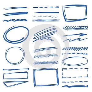 Doodle highlighter vector elements, sketch circles, hand drawn underline, pencil marks photo