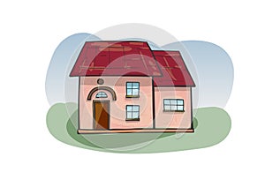 Doodle house, cartoon scribble style vector illustration.