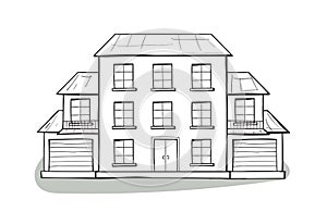 Doodle house, cartoon scribble style vector illustration.