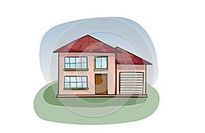 Doodle house, cartoon scribble style vector illustration.