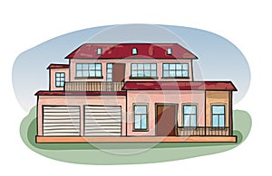 Doodle house, cartoon scribble style vector illustration.