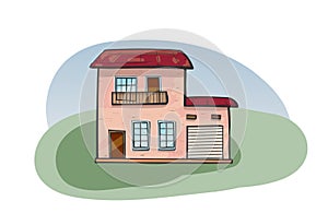 Doodle house, cartoon scribble style vector illustration.