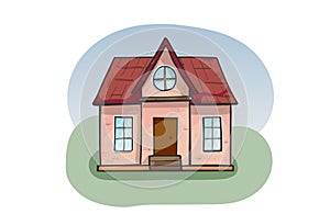 Doodle house, cartoon scribble style vector illustration.