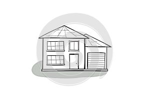 Doodle house, cartoon scribble style vector illustration.