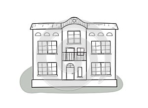 Doodle house, cartoon scribble style vector illustration.