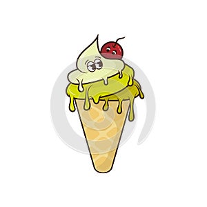 Doodle Ice Cream in Retro style. Vector isolated illustrstion ice cream whit heart for sticker