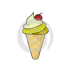 Doodle Ice Cream in Retro style. Vector isolated illustrstion ice cream whit heart for sticker and t shirt design in 1970