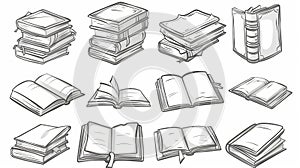 The doodle icon depicts open and closed books, textbooks, dictionaries or novels with blank covers. Selected examples of