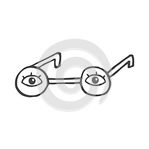 Doodle icon. glasses. vector illustration of glasses with eyes.