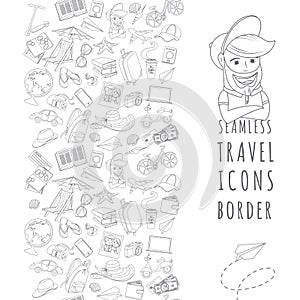 Doodle icons seamless travel frame