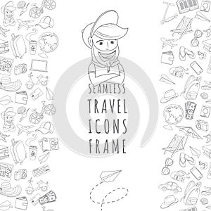 Doodle icons seamless travel frame