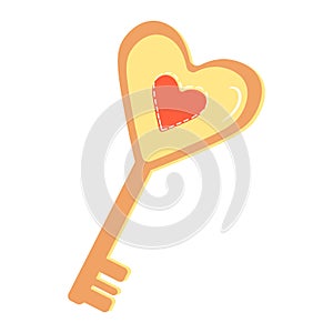 Doodle illustration, drawn key in the shape of a heart. Design for cards for Valentine\'s Day