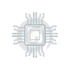 Doodle Illustration of Microchip with Circuit Board, Computer Technology and Processor Component, AI and Electronic