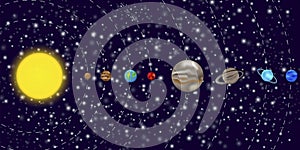 Doodle illustration with planets. Planet map. Cartoon solar system. Vector illustration. EPS 10.