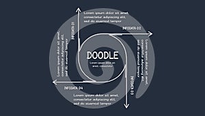 Doodle infographic elements with 4 options. Template for web on a dark background.