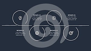 Doodle infographic elements with 4 options. Template for web on a dark background.