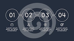 Doodle infographic elements with 4 options. Template for web on a dark background.