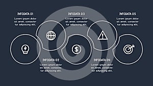 Doodle infographic elements with 5 options. Template for web on a dark background.